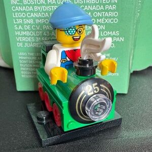 Lego Green Train Minifigure series 25 with Blue Cap and Red Wheels
